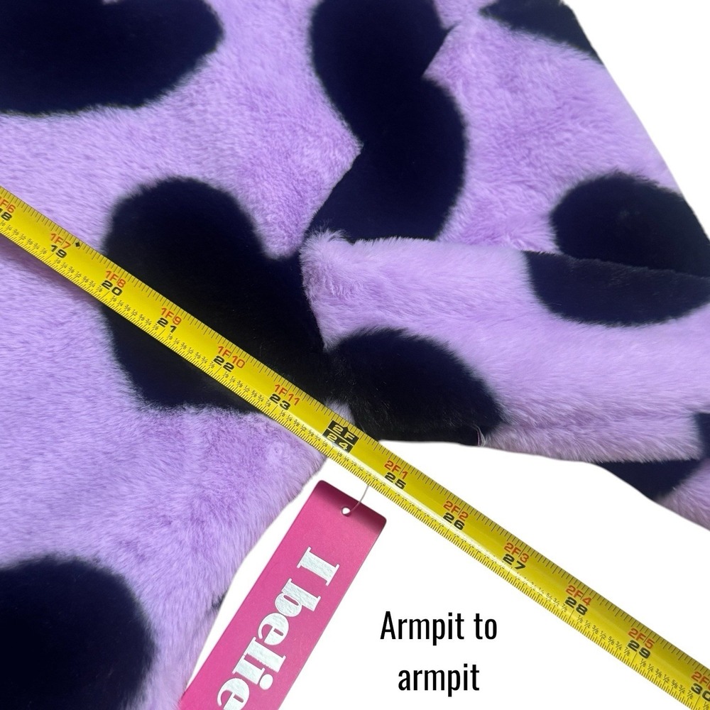 NEW I Believe Purple Heart Fuzzy Bomber Jacket Feminine Cozy Special Occasion 1X - Picture 10 of 11